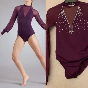 Weissman Balera solo Dance costume purple Long Poet Sleeve Leotard MT11817 MC